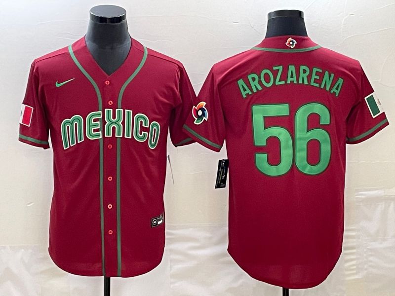 Men 2023 World Cub Mexico #56 Arozarena Red Nike MLB Jersey15